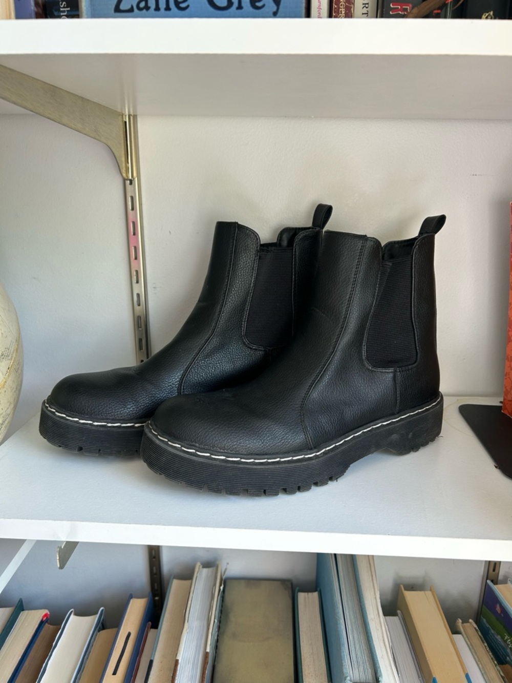 Sincerly Jules Black Leather Chelsea Lug Boots